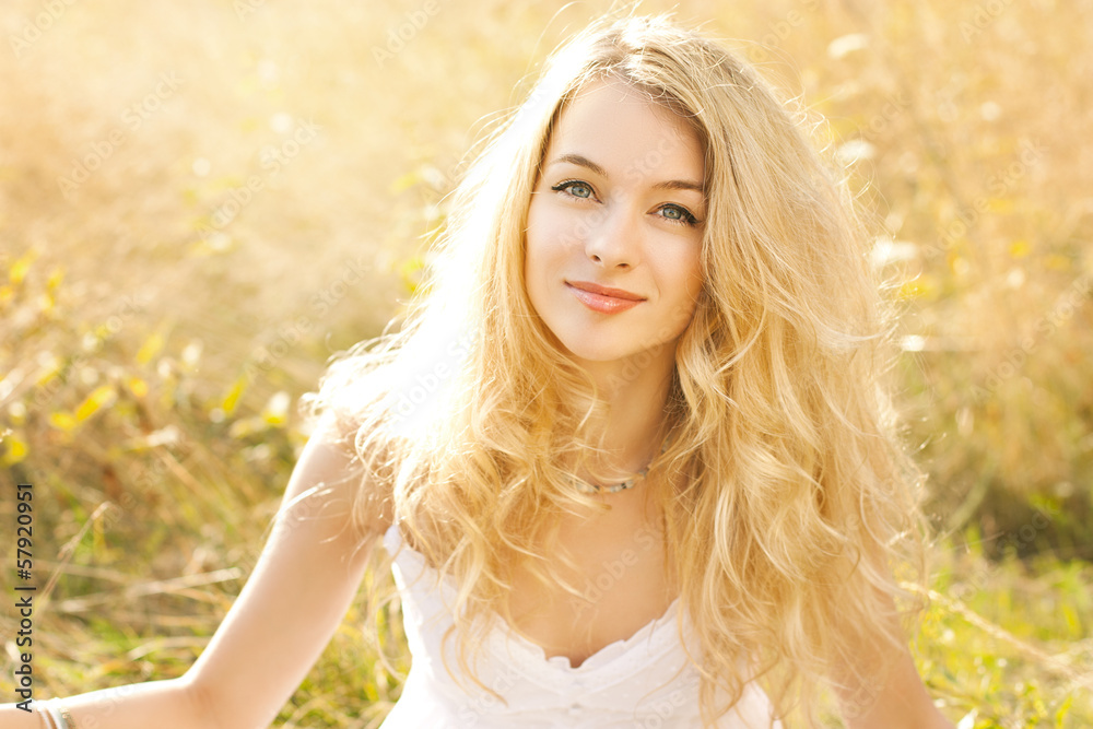 Portrait of Happy Woman on Nature Background Portrait of Happy Woman on Nature Background