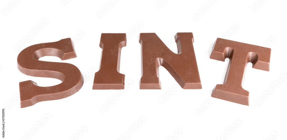 Chocolate letters making the word 'Sint' for a Dutch event Chocolate letters making the word 'Sint' for a Dutch event