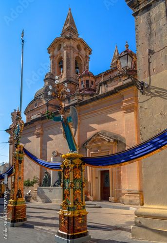 Religious decorations on the Zurrieq church in Malta photo