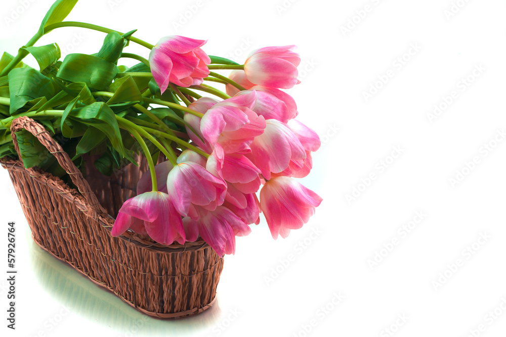 Bright flowers in basket