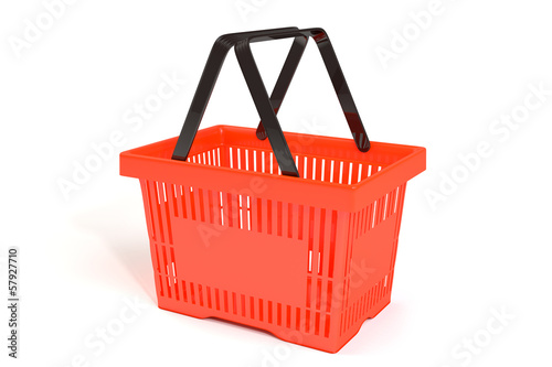 Красная продуктовая корзина вид сбоку на белом фоне