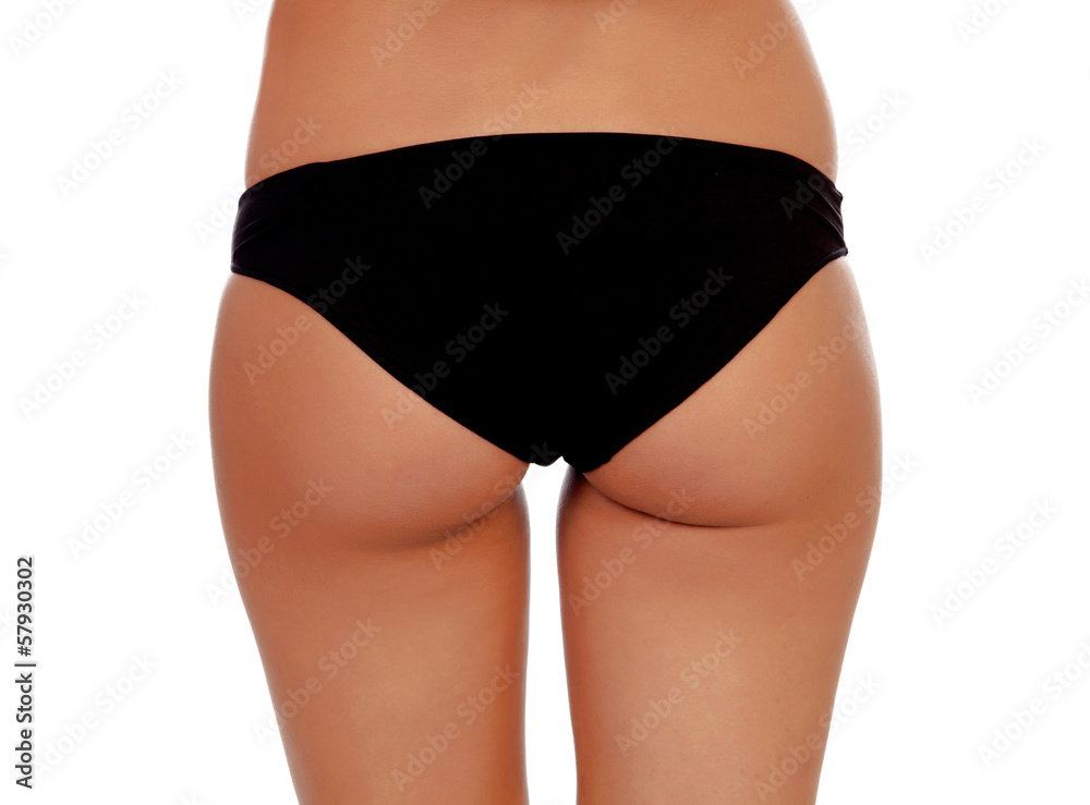 Girl with long hair in black underwear
