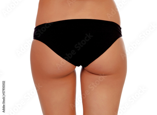 Girl with long hair in black underwear