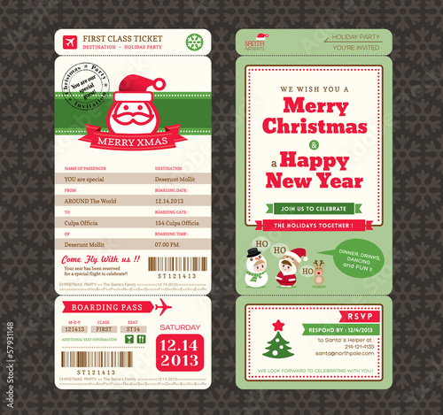 Christmas Card Design Boarding Pass Ticket Template