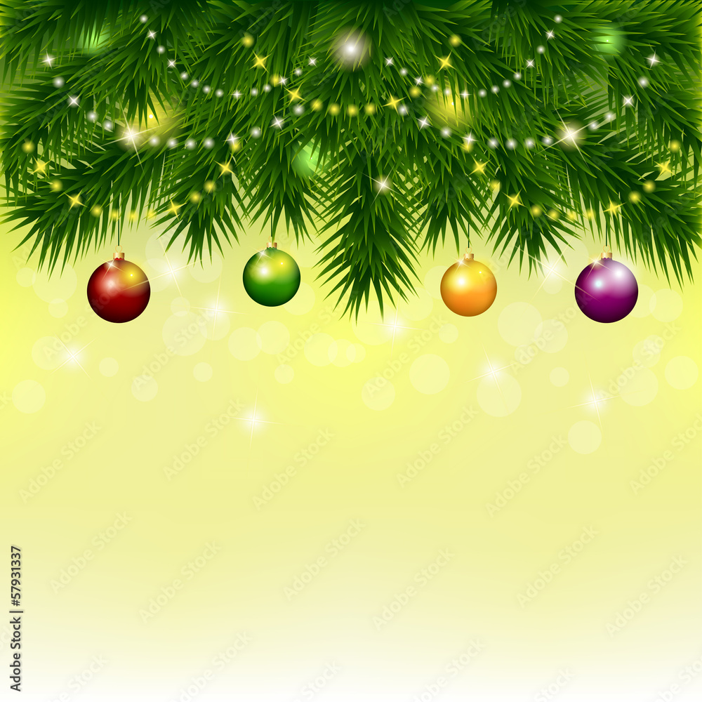 Vector background with Christmas tree and balls Vector background with Christmas tree and balls
