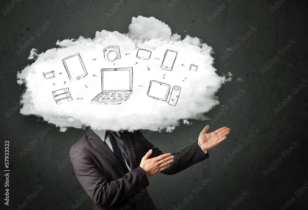 Professional business man with cloud network head Professional business man with cloud network head