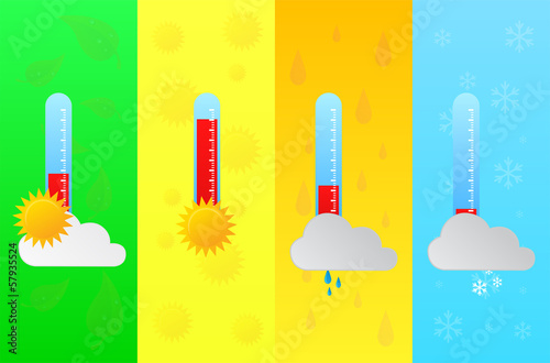 Four Seasons Forecast With Temperature Thermometers Indicators
