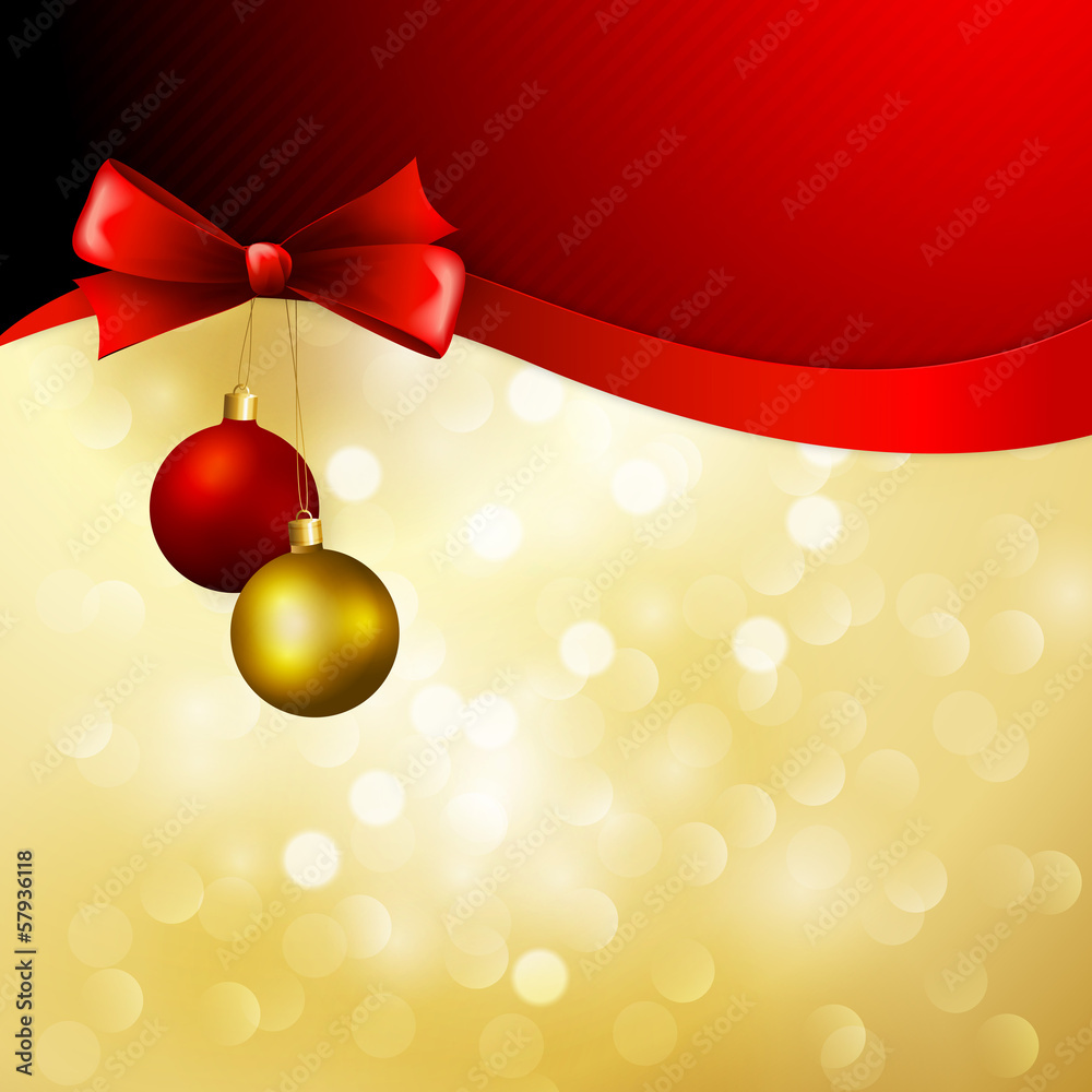 Vector christmas background with bow and balls Vector christmas background with bow and balls