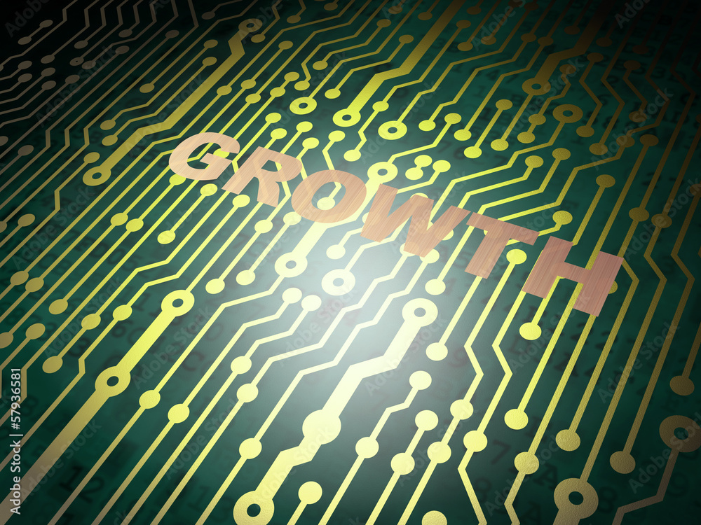 Finance concept: circuit board with Growth Finance concept: circuit board with Growth