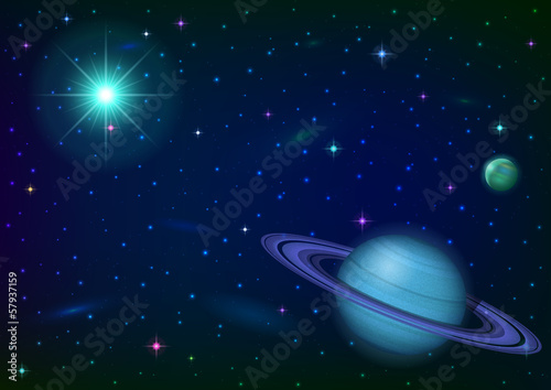 Space background with planet and sun