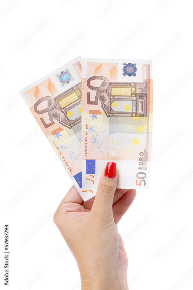 Hand holding fifty-euro notes. Hand holding fifty-euro notes.