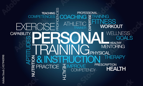 Personal training & instruction word tag cloud illustration