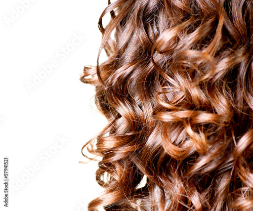 Hair isolated on white. Border of Curly Brown Long Hair