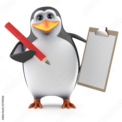 Penguin with clipboard and red pencil © Steve Young