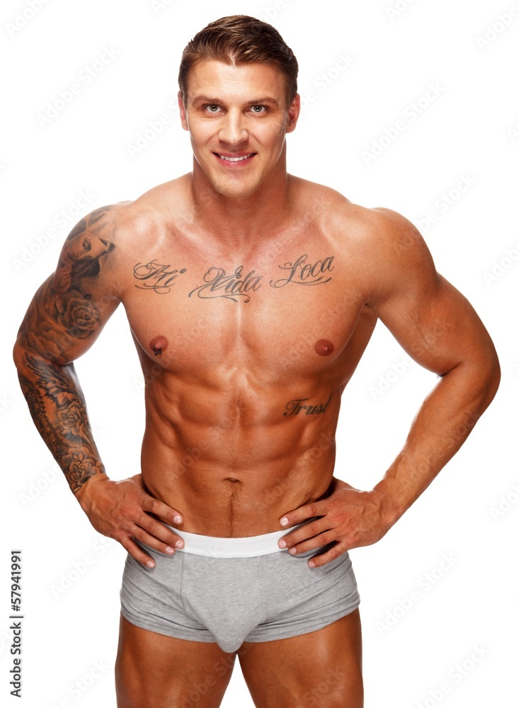 Man with beautiful muscular tattooed torso in underwear Man with beautiful muscular tattooed torso in underwear