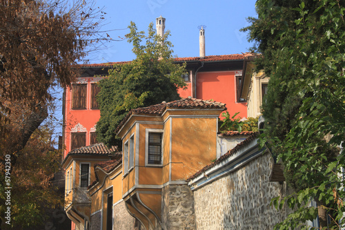 Detail of traditional houses in Plovdiv, Bulgaria