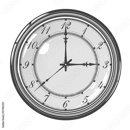 Vector illustration  of  vintage clock in engraved style