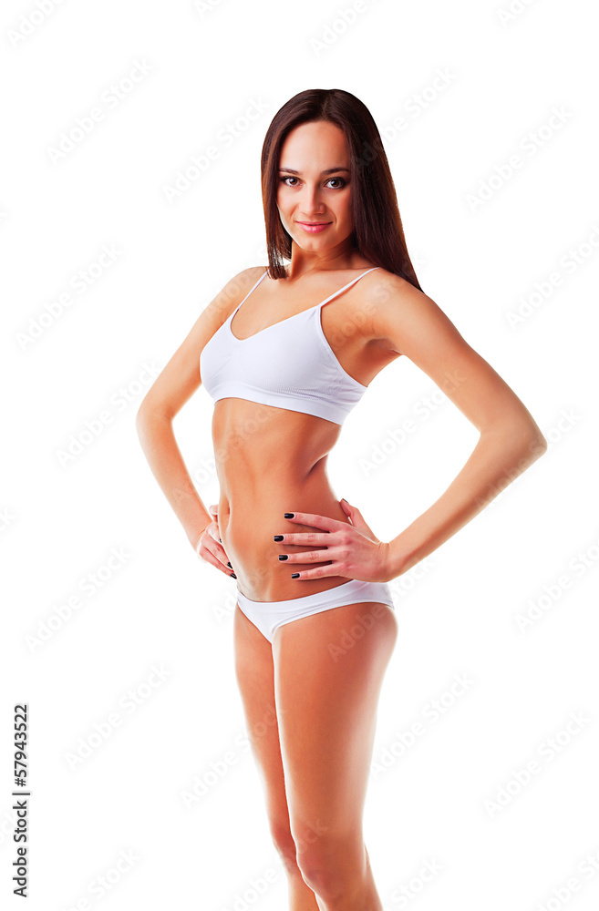 Sexy sporty slim woman on white background Sexy sporty slim woman on white background