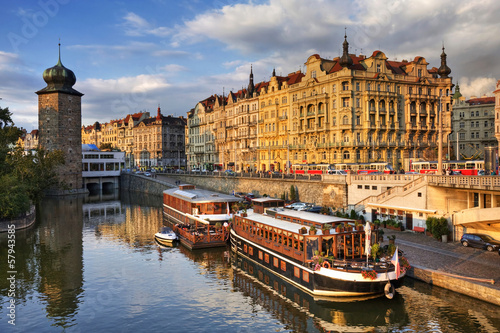 Canvas Print Masarykovo embankment. Vltava river. Prague.