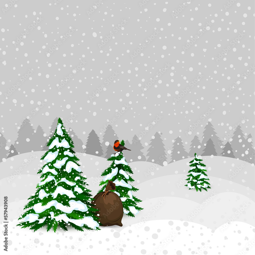 Winter forest in vector