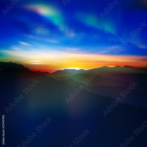 abstract background with sunset and mountains