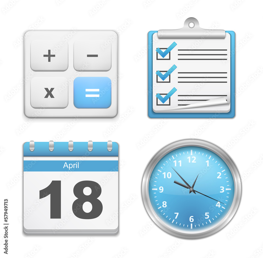 Office Icons - Calculator, Clipboard, Calendar and Clock Office Icons - Calculator, Clipboard, Calendar and Clock