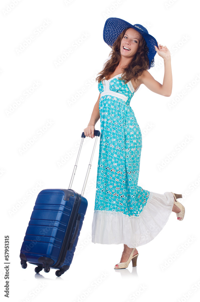Woman going to summer vacation isolated on white Woman going to summer vacation isolated on white