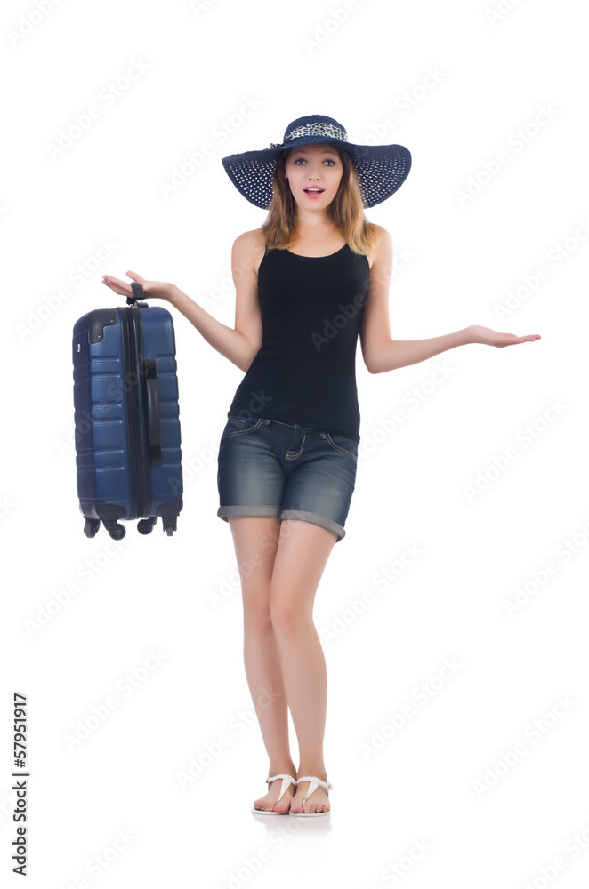 Woman going to summer vacation isolated on white Woman going to summer vacation isolated on white