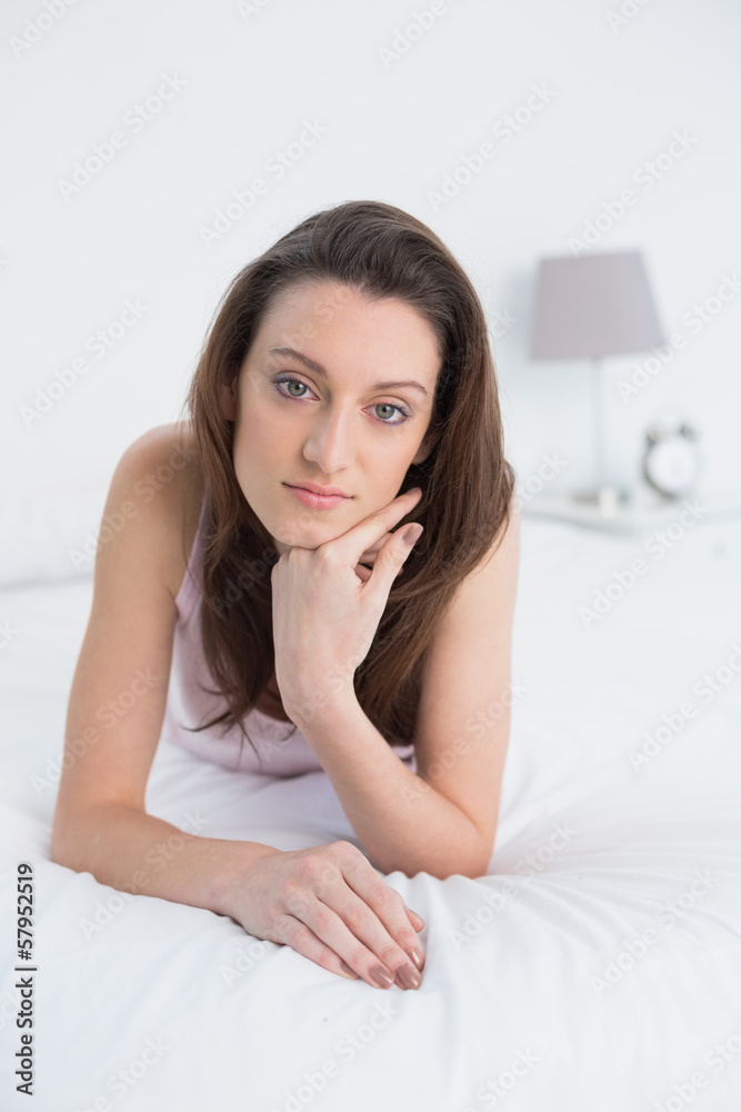 Close up portrait of a pretty woman resting in bed Close up portrait of a pretty woman resting in bed