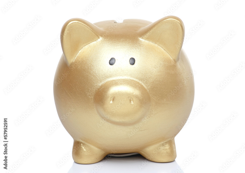 Gold Piggy Bank on White background