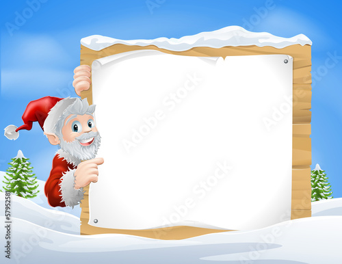 Santa Christmas Sign Snow scene