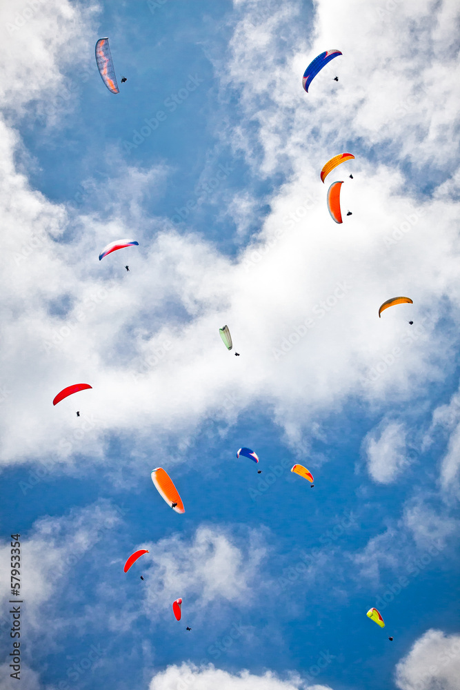 Paraglider flying against the Himalayas, Nepal. Paraglider flying against the Himalayas, Nepal.