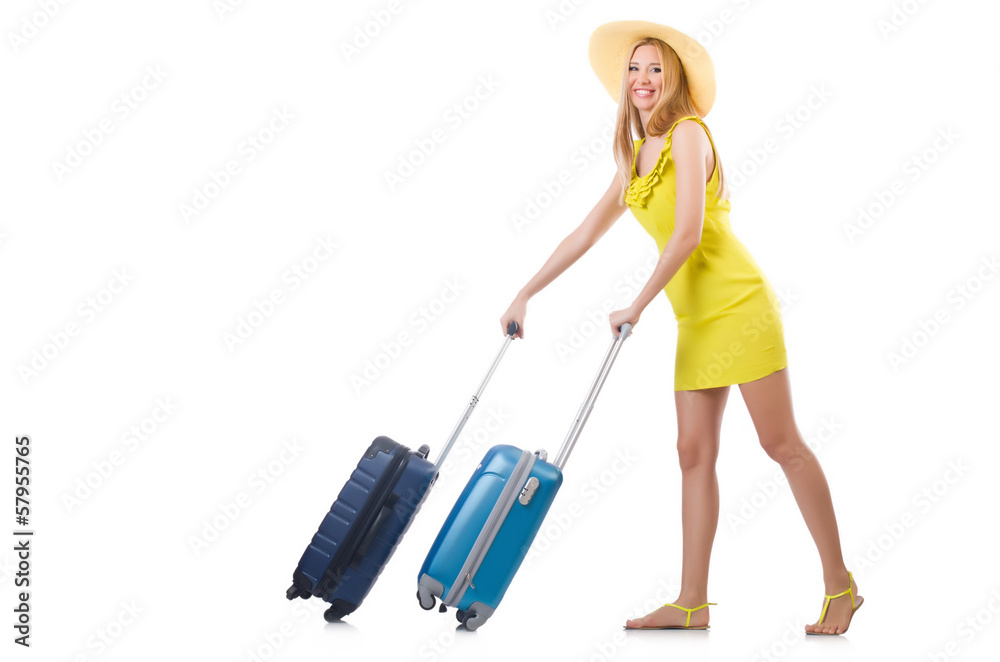 Woman going to summer vacation isolated on white Woman going to summer vacation isolated on white