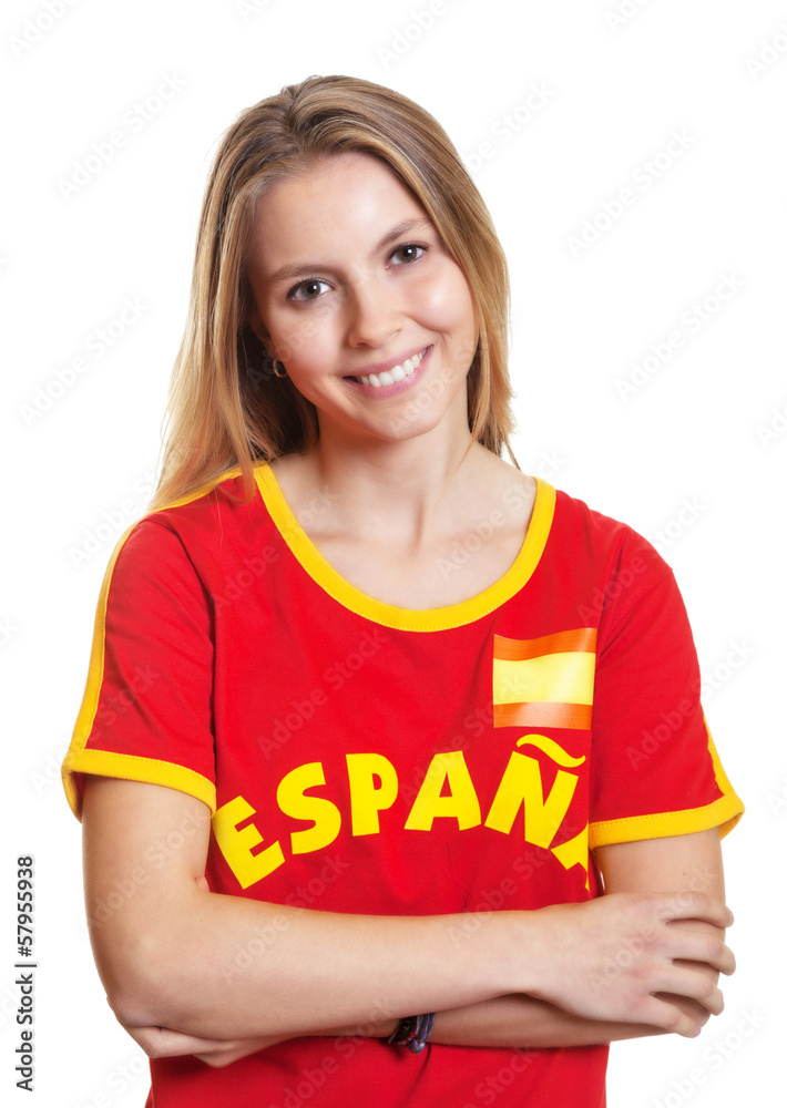 Laughing spanish sports fan with crossed arms Laughing spanish sports fan with crossed arms