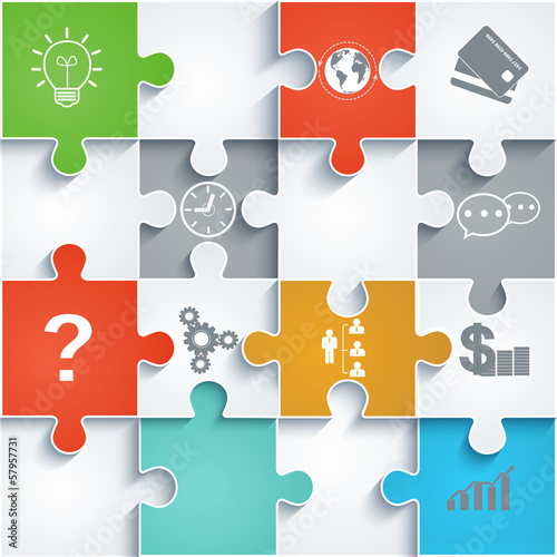 Parts of paper puzzles with icons. Business concept, template in