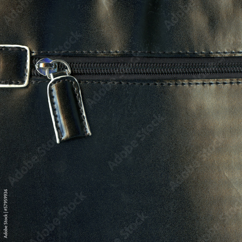 Zipper on a leather bag