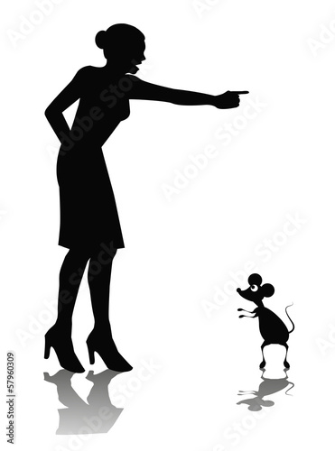 vignetta di silhouette di donna che grida ad un topo photo