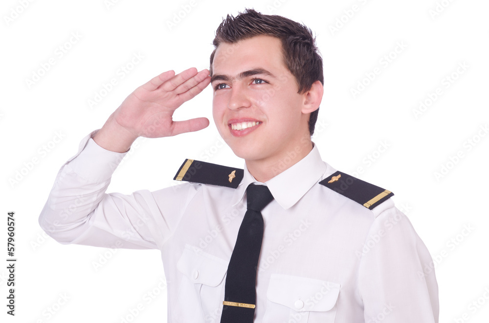 Young pilot isolated on the white