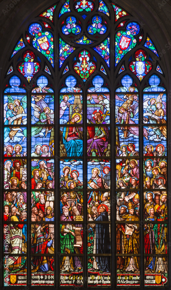 Antwerp - Windowpane of Coronation of hl. Mary in cathedral