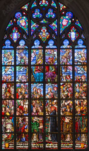 Antwerp - Windowpane of Coronation of hl. Mary in cathedral