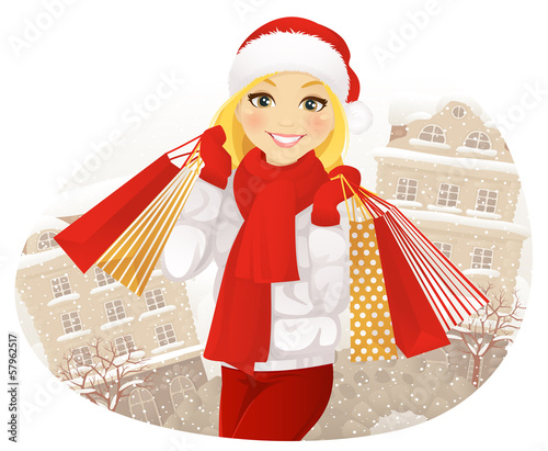 Winter shopping girl