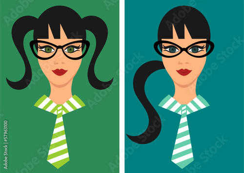 cartoon girl with glasses and tie
