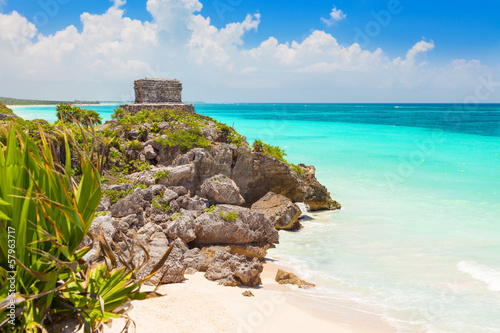 God of Winds Temple on turquoise Caribbean sea. Tulum, Mexico photo