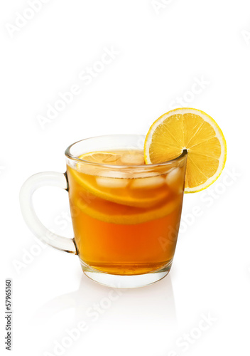 cup of tea with lemon on a white background