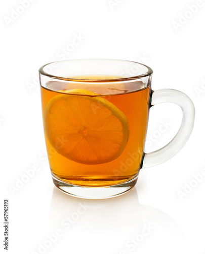 cup of tea with lemon on a white background