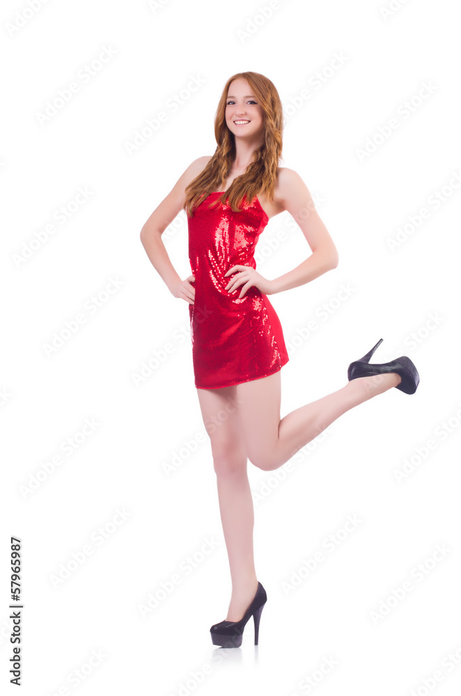 Woman in red dress isolated on white Woman in red dress isolated on white