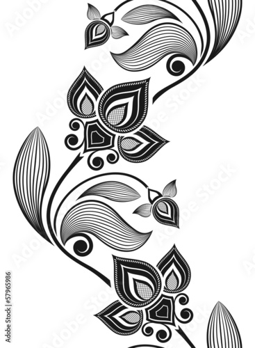 Seamless floral vintage vertical vector pattern.