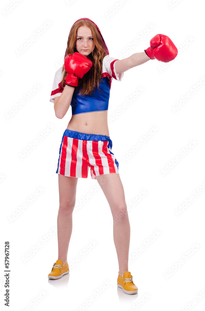 Woman boxer in uniform with US symbols Woman boxer in uniform with US symbols
