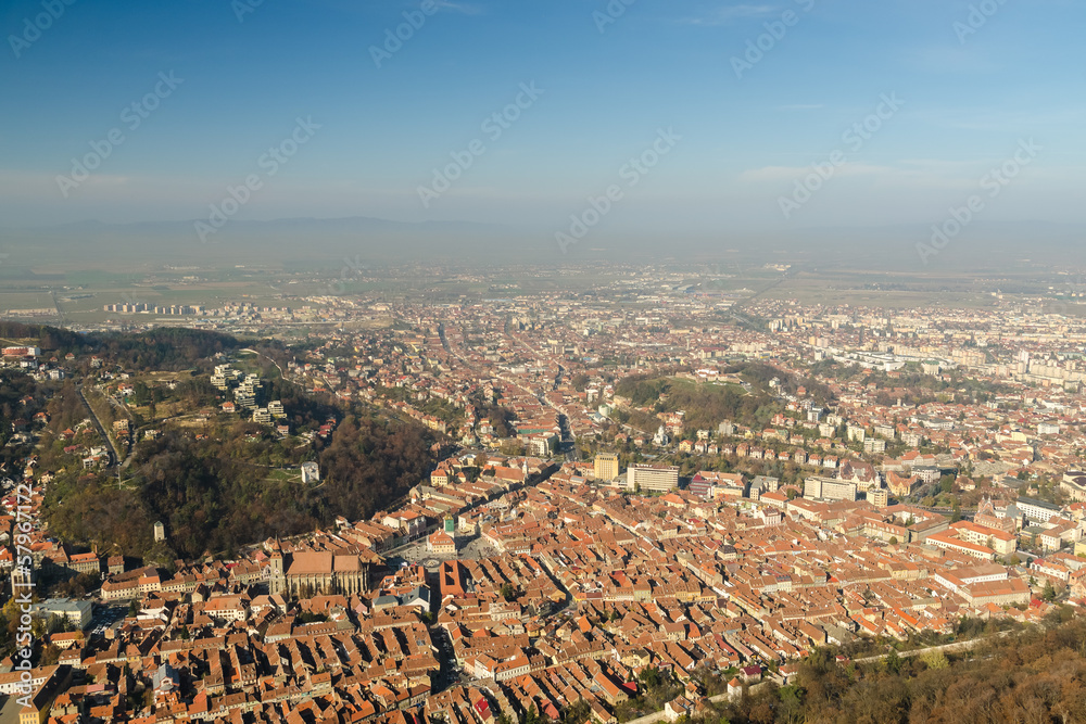 Aerial View Of Brasov City In The Carpathian Mountains