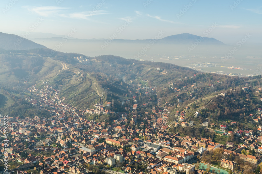 Aerial View Of Brasov City In The Carpathian Mountains